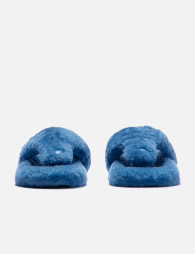Loewe Ease Shearling Thong Sandals In Blue