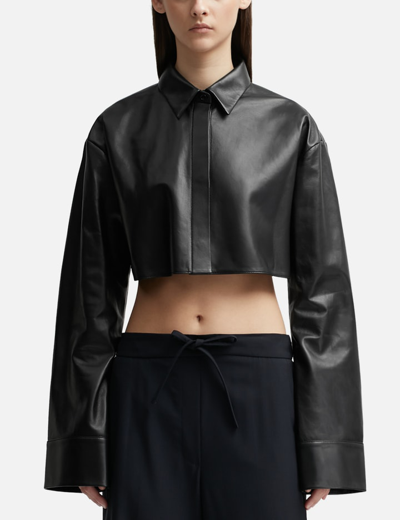 Loewe Cropped Leather Shirt In Black