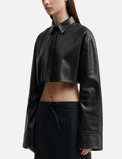 Loewe Cropped Leather Shirt In Black