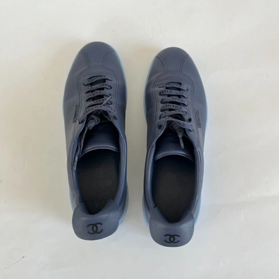 Pre-owned Chanel Navy Blue Low Top Lace Up Men's Sneakers, 42