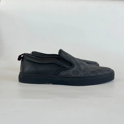 Pre-owned Gucci Gg Supreme Slip-on Black/grey Canvas Sneakers, Uk8