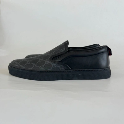 Pre-owned Gucci Gg Supreme Slip-on Black/grey Canvas Sneakers, Uk8