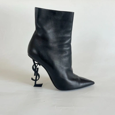 Pre-owned Saint Laurent Black Leather Opyum Boots, 41