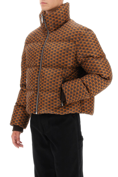 Shop Bally Short Puffer Jacket With Pennant Motif In Multiebano (brown)