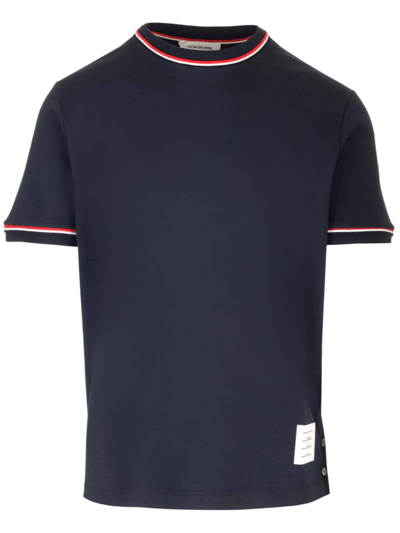Shop Thom Browne Blue T-shirt With Striped Detail