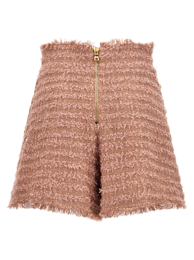 Shop Balmain Tweed Shorts In Pink