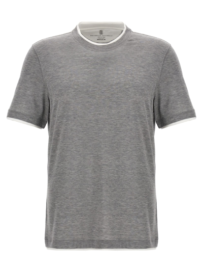 Shop Brunello Cucinelli Double Layer T-shirt In Gray