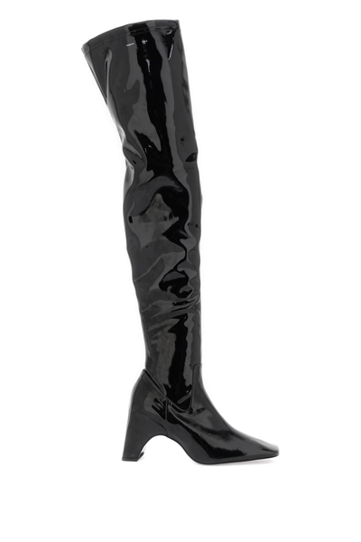 Shop Coperni Stretch Patent Faux Leather Cuissardes Boots In Black (black)