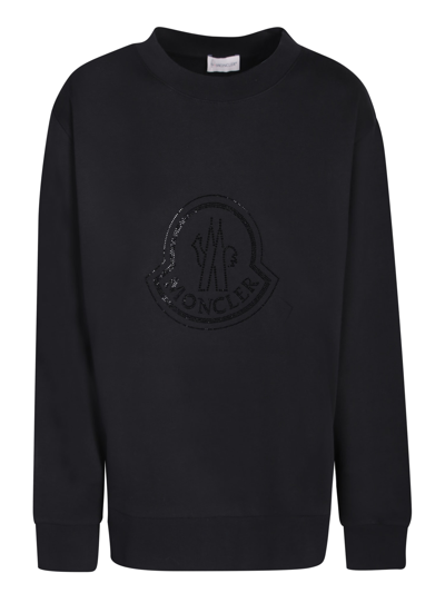 Shop Moncler Crystals Logo Black Sweatshirt