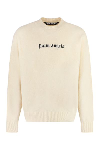 Shop Palm Angels Logo Crew-neck Sweater In Panna