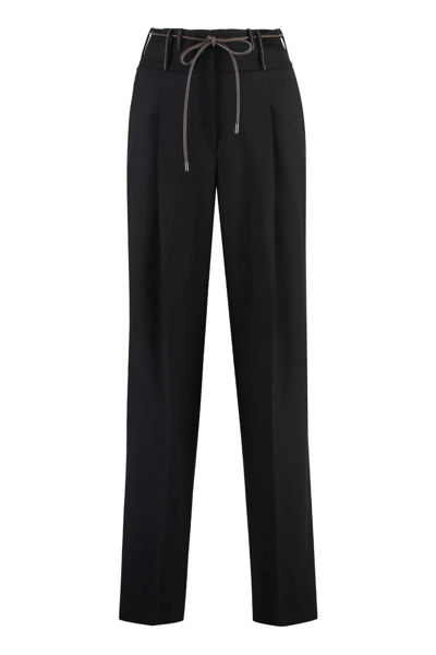 Shop Peserico Wool Blend Trousers In Black