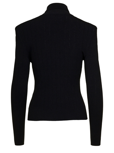 Shop Balmain Buttonn Trimmed Turtleneck Sweater In Black