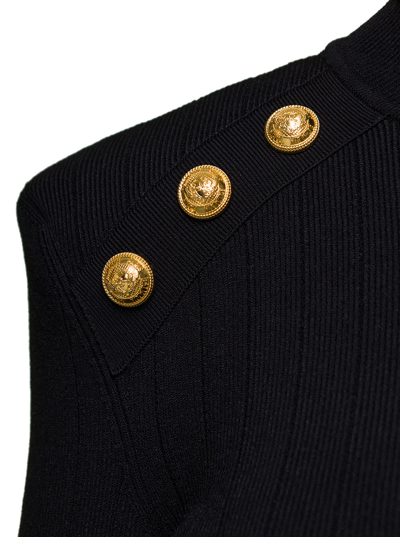 Shop Balmain Buttonn Trimmed Turtleneck Sweater In Black