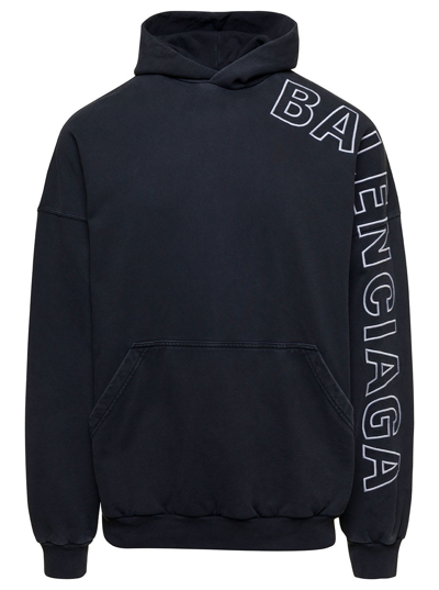 Balenciaga Logo Embroidered Oversized Hoodie In Black