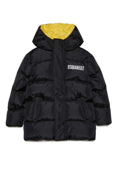 Shop Dsquared2 D2j406u Jacket Dsquared Glossy Hooded Padded Jacket With Logo In Black