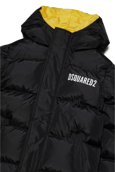 Shop Dsquared2 D2j406u Jacket Dsquared Glossy Hooded Padded Jacket With Logo In Black
