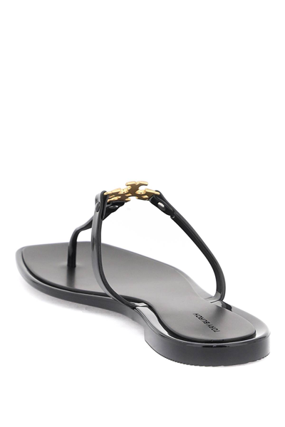 Shop Tory Burch Roxanne Jelly Thong Slides In Perfect Black Gold (black)