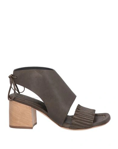 Shop Malloni Woman Sandals Khaki Size 6 Soft Leather In Beige