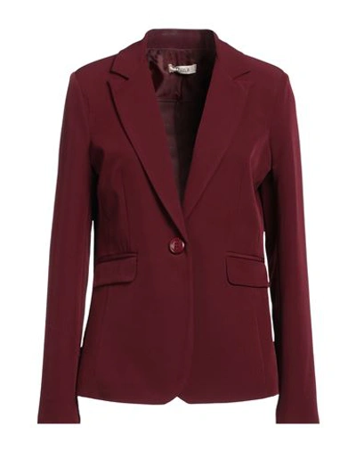 Shop Think Woman Blazer Burgundy Size M Polyester, Elastane In Red