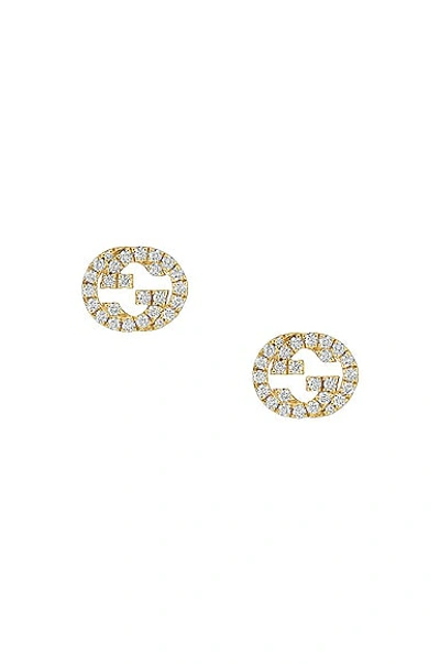 Shop Gucci Interlocking G Earrings In Yellow Gold & Diamond