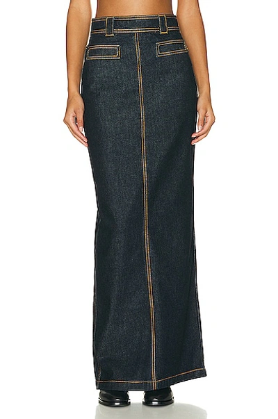 Shop Helsa Denim Long Skirt In Indigo Blue
