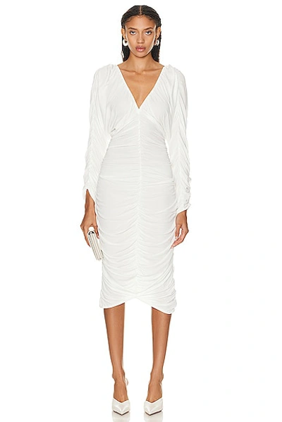 Interior Beatrice Ruched Stretch-jersey Midi Dress In Ivory