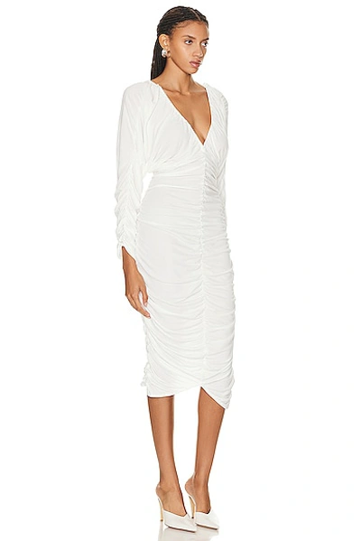 Interior Beatrice Ruched Stretch-jersey Midi Dress In Ivory