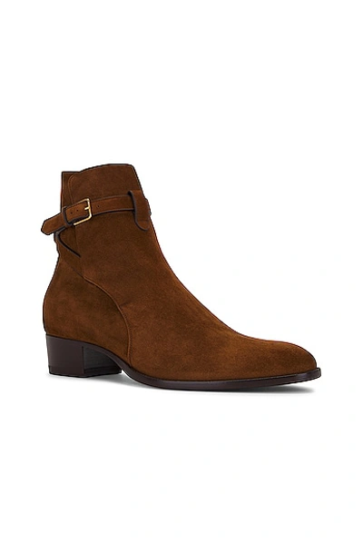 Shop Saint Laurent Wyatt 40 Zip Boot In Land