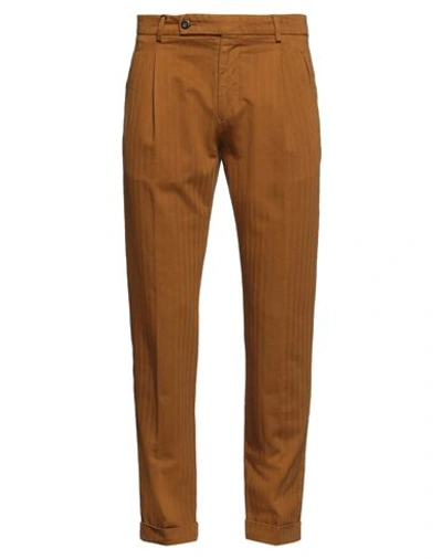 Shop Berwich Man Pants Camel Size 32 Cotton In Beige