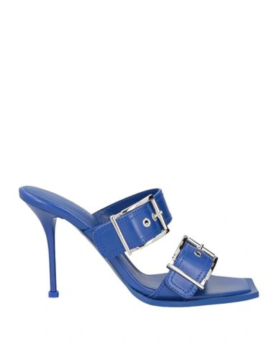 Shop Alexander Mcqueen Woman Sandals Bright Blue Size 8.5 Soft Leather