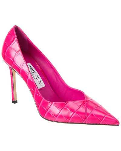 Shop Jimmy Choo Cass 95 Croc-embossed Leather Pump In Pink