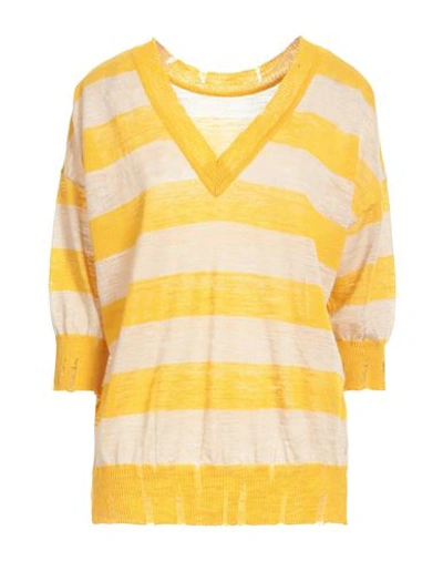 Shop Suoli Woman Sweater Ocher Size 8 Linen, Polyester In Yellow