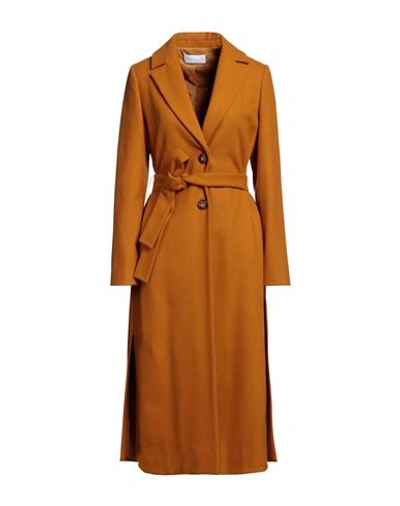 Shop Diana Gallesi Woman Coat Mustard Size 14 Virgin Wool, Polyamide In Yellow
