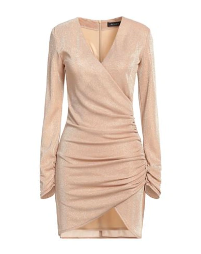 Shop Actualee Woman Mini Dress Sand Size 4 Polyamide, Metallic Fiber In Beige