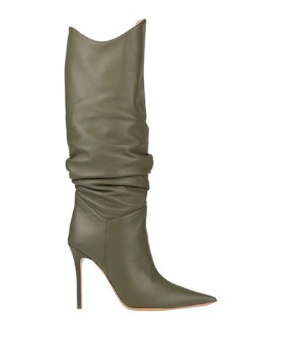 Ilio Smeraldo Woman Knee Boots Military Green Size 7 Soft Leather In Green