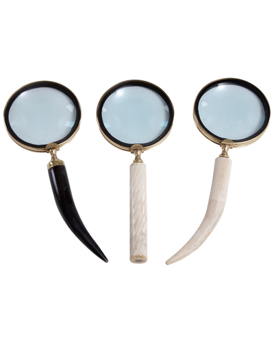 Shop Uma Enterprises Cosmoliving By Cosmopolitan Set Of 3 Black Metal Magnifying Glass With Bone Handles