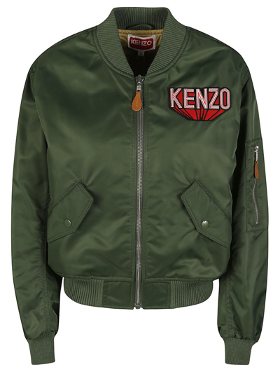 Shop Kenzo 3d Zipped Bomber Jacket In Green