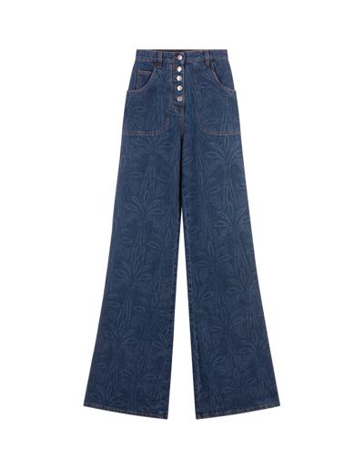 Shop Etro Logo Patch Flared Jeans In Blue