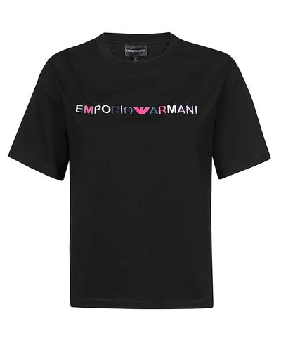 Shop Emporio Armani Logo-embroidered Cotton T-shirt In Black