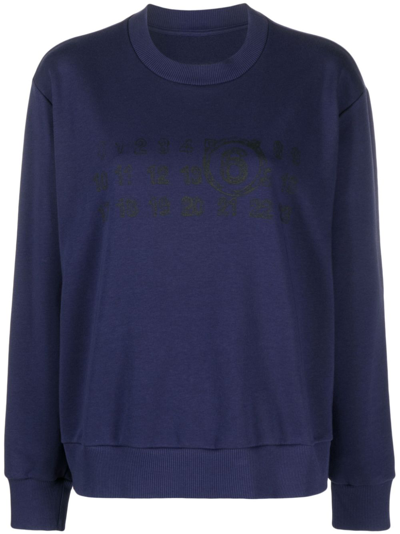 Shop Mm6 Maison Margiela Logo Cotton Blend Sweatshirt In Blue