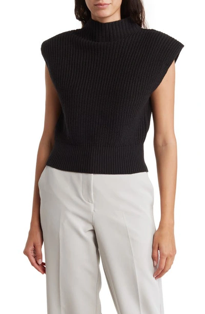 Shop Love By Design Mock Neck Cap Sleeve Sweater In Black