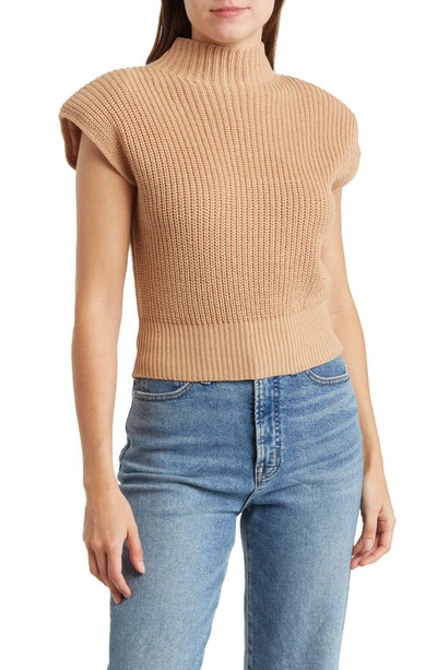 Shop Love By Design Mock Neck Cap Sleeve Sweater In Tan