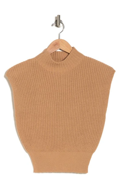 Shop Love By Design Mock Neck Cap Sleeve Sweater In Tan