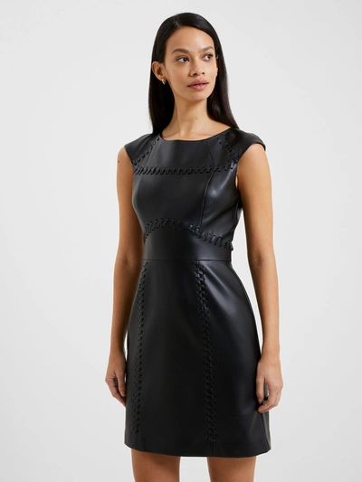 Shop French Connection Crolenda Pu Lace Up Cap Sleeve Mini Dress Blackout