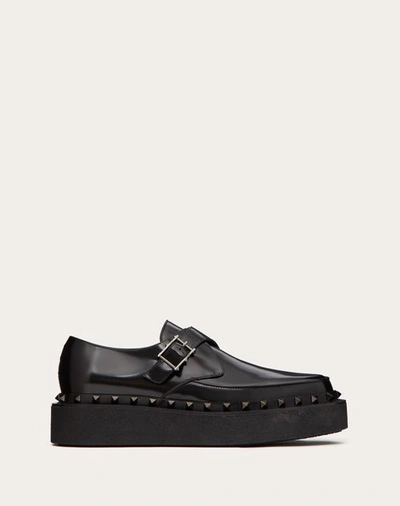 Shop Valentino Garavani Rockstud M-way Single Monk Strap Shoe In Calfskin And Matching Studs 50mm In Black
