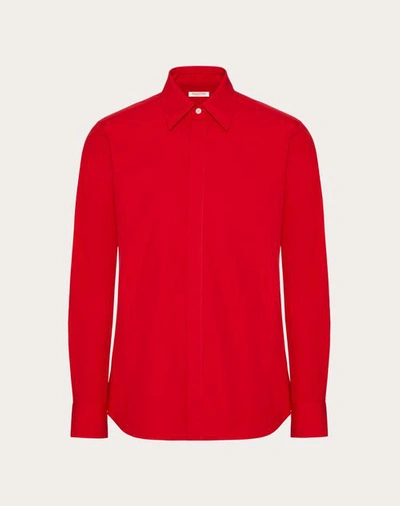 Shop Valentino Heavy Cotton Poplin Long Sleeve Shirt In Red