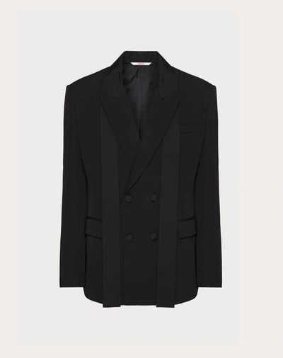 Shop Valentino Double-breasted Wool Jacket With Silk Faille Scarf Collar In Black