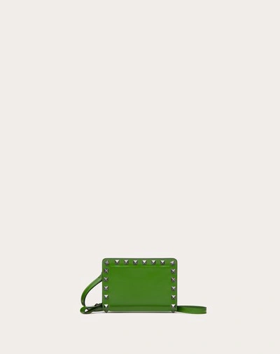Shop Valentino Garavani Rockstud Calfskin Neck Wallet In Green