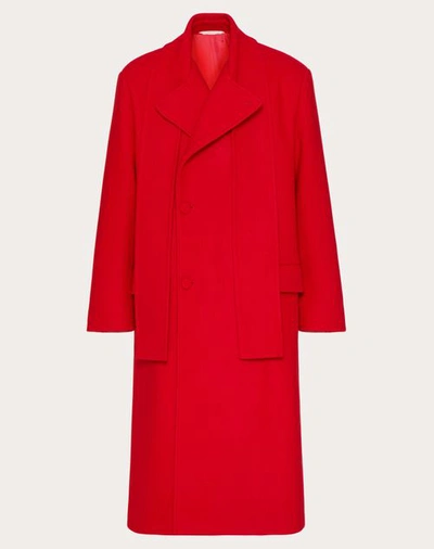 Shop Valentino Double-breasted Wool Coat With Scarf Collar In Red