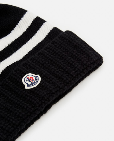 Shop Moncler Logo Wool Cashmere Blend Beanie Hat In Black
